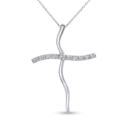 Σταυρός Με Αλυσίδα Λευκόχρυσος, 14 Καράτια, Λευκά Ζιργκόν oro2822