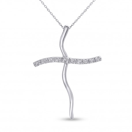 Σταυρός Με Αλυσίδα Λευκόχρυσος, 14 Καράτια, Λευκά Ζιργκόν oro2822 