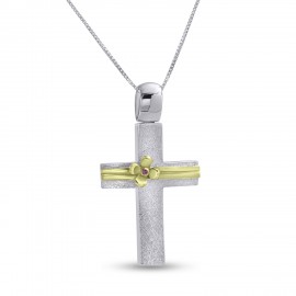 Σταυρός Δίχρωμος Λευκόχρυσο-Ροζ Χρυσό 14 Καράτια Με Αλυσίδα oro2791