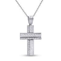 Σταυρός Με Αλυσίδα Λευκόχρυσος, 14 Καράτια, Λευκά Ζιργκόν oro2800