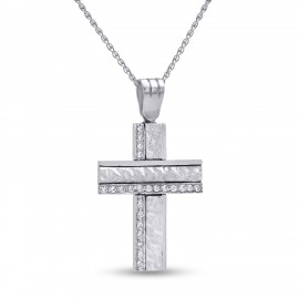 Σταυρός Με Αλυσίδα Λευκόχρυσος, 14 Καράτια, Λευκά Ζιργκόν oro2800