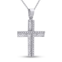 Σταυρός Με Αλυσίδα Λευκόχρυσος, 14 Καράτια, Λευκά Ζιργκόν oro2801