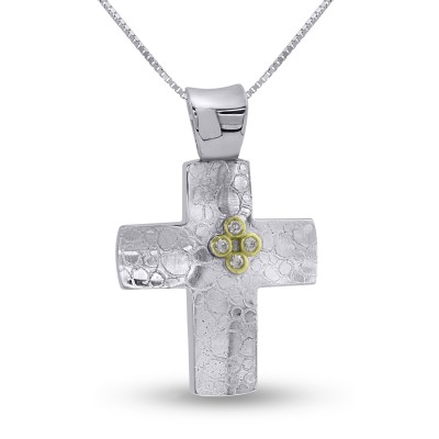 Σταυρός Δίχρωμος Λευκόχρυσο-Χρυσό 14 Καράτια Με Αλυσίδα oro2794