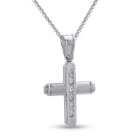 Σταυρός Με Αλυσίδα Λευκόχρυσος, 14 Καράτια, Λευκά Ζιργκόν oro2802