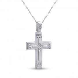 Σταυρός Με Αλυσίδα Λευκόχρυσος, 9 Καράτια, Λευκά Ζιργκόν oro2826