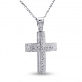 Σταυρός Με Αλυσίδα Λευκόχρυσος, 14 Καράτια, Λευκά Ζιργκόν oro2813