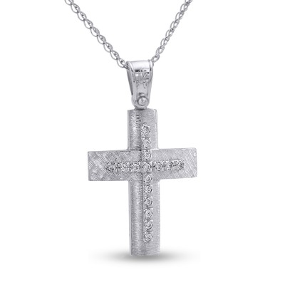 Σταυρός Με Αλυσίδα Λευκόχρυσος, 14 Καράτια, Λευκά Ζιργκόν oro2813