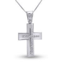 Σταυρός Με Αλυσίδα Λευκόχρυσος, 14 Καράτια, Λευκά Ζιργκόν oro2814