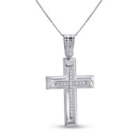 Σταυρός Με Αλυσίδα Λευκόχρυσος, 14 Καράτια, Λευκά Ζιργκόν oro2825