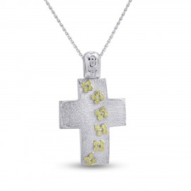 Σταυρός Δίχρωμος Λευκόχρυσο-Χρυσό 14 Καράτια Με Αλυσίδα oro2792