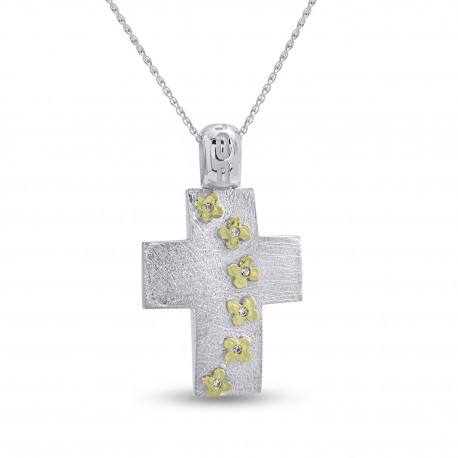 Σταυρός Δίχρωμος Λευκόχρυσο-Χρυσό 14 Καράτια Με Αλυσίδα oro2792 
