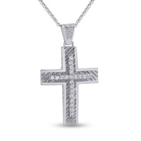 Σταυρός Με Αλυσίδα Λευκόχρυσος, 14 Καράτια, Λευκά Ζιργκόν oro2812