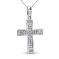 Σταυρός Με Αλυσίδα Λευκόχρυσος, 14 Καράτια, Λευκά Ζιργκόν oro2788