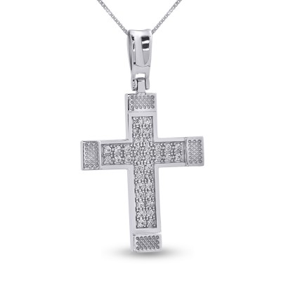 Σταυρός Με Αλυσίδα Λευκόχρυσος, 14 Καράτια, Λευκά Ζιργκόν oro2788