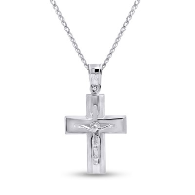Σταυρός Με Αλυσίδα Λευκόχρυσο 14 Καράτια Με Εσταυρωμένο oro2847 Σταυρός Με Αλυσίδα Λευκόχρυσο 14 Καράτια Με Εσταυρωμένο oro2847