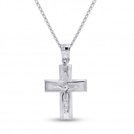 Σταυρός Με Αλυσίδα Λευκόχρυσο 14 Καράτια Με Εσταυρωμένο oro2847 