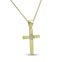 Σταυρός Με Αλυσίδα,Χρυσός,14 Καράτια Με Λευκό Ζιργκόν oro2846