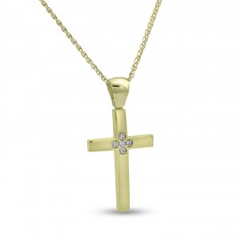 Σταυρός Με Αλυσίδα,Χρυσός,14 Καράτια Με Λευκό Ζιργκόν oro2846