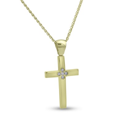 Σταυρός Με Αλυσίδα,Χρυσός,14 Καράτια Με Λευκό Ζιργκόν oro2846 Σταυρός Με Αλυσίδα,Χρυσός,14 Καράτια Με Λευκό Ζιργκόν oro2846