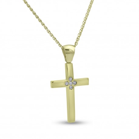 Σταυρός Με Αλυσίδα,Χρυσός,14 Καράτια Με Λευκό Ζιργκόν oro2846 