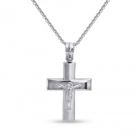 Σταυρός Με Αλυσίδα Λευκόχρυσο 14 Καράτια Με Εσταυρωμένο oro2848