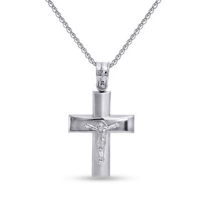 Σταυρός Με Αλυσίδα Λευκόχρυσο 14 Καράτια Με Εσταυρωμένο oro2848 Σταυρός Με Αλυσίδα Λευκόχρυσο 14 Καράτια Με Εσταυρωμένο oro2848