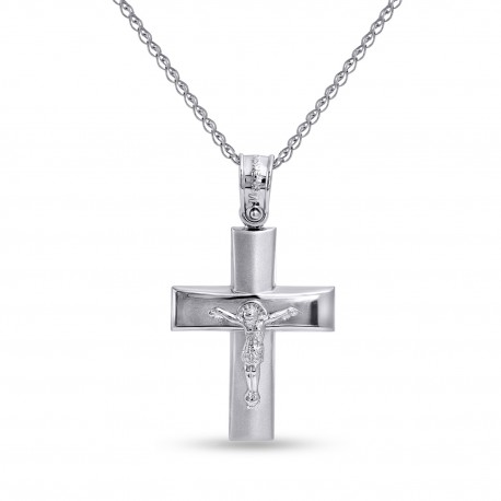 Σταυρός Με Αλυσίδα Λευκόχρυσο 14 Καράτια Με Εσταυρωμένο oro2848 
