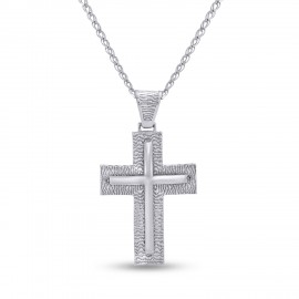 Σταυρός Λευκόχρυσος 14 Καράτια Με Αλυσίδα oro2849