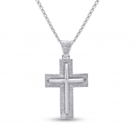 Σταυρός Λευκόχρυσος 14 Καράτια Με Αλυσίδα oro2849 