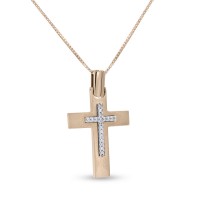Σταυρός Με Αλυσίδα Ροζ Χρυσό, 14 Καράτια, Λευκά Ζιργκόν oro2833