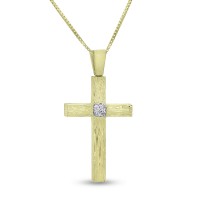 Σταυρός Με Αλυσίδα,Χρυσός,14 Καράτια Με Λευκό Ζιργκόν oro2840