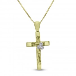 Σταυρός Με Αλυσίδα,Χρυσός,14 Καράτια Με Λευκό Ζιργκόν oro2841