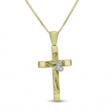 Σταυρός Με Αλυσίδα,Χρυσός,14 Καράτια Με Λευκό Ζιργκόν oro2841 