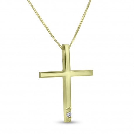Σταυρός TRIANTOS Χρυσός 14 Καράτια,Πέτρα Ζιργκόν Με Αλυσίδα 1.1.1399 