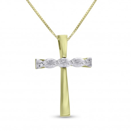 Σταυρός TRIANTOS Χρυσός 14 Καράτια,Πέτρα Ζιργκόν Με Αλυσίδα 1.1.1384 