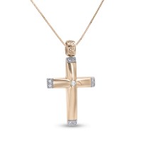 Σταυρός Με Αλυσίδα Ροζ Χρυσό, 14 Καράτια, Λευκά Ζιργκόν oro2835