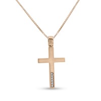 Σταυρός Με Αλυσίδα Ροζ Χρυσό, 14 Καράτια, Λευκά Ζιργκόν oro2836