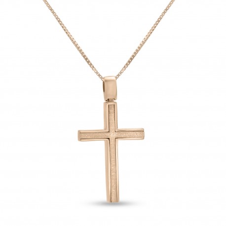 Σταυρός Με Αλυσίδα Ροζ Χρυσό, 14 Καράτια, Λευκά Ζιργκόν oro2836 