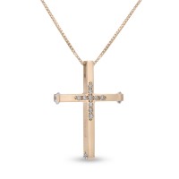 Σταυρός Με Αλυσίδα Triantos Ροζ Χρυσό 14 Καράτια Με Ζιργκόν 1.1.1364