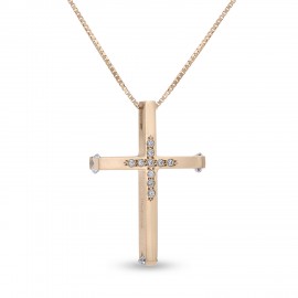 Σταυρός Με Αλυσίδα Triantos Ροζ Χρυσό 14 Καράτια Με Ζιργκόν 1.1.1364