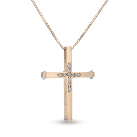 Σταυρός Με Αλυσίδα Triantos Ροζ Χρυσό 14 Καράτια Με Ζιργκόν 1.1.1364 