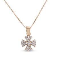 Σταυρός Με Αλυσίδα Ροζ Χρυσό, 14 Καράτια, Λευκά Ζιργκόν oro2838