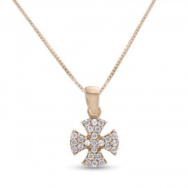 Σταυρός Με Αλυσίδα Ροζ Χρυσό, 14 Καράτια, Λευκά Ζιργκόν oro2838