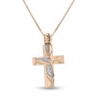 Σταυρός Με Αλυσίδα Ροζ Χρυσό, 14 Καράτια, Λευκά Ζιργκόν oro2828