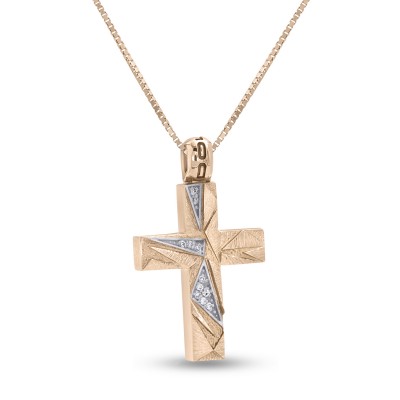 Σταυρός Με Αλυσίδα Ροζ Χρυσό, 14 Καράτια, Λευκά Ζιργκόν oro2828 Σταυρός Με Αλυσίδα Ροζ Χρυσό, 14 Καράτια, Λευκά Ζιργκόν oro2828