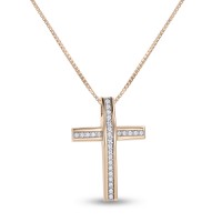 Σταυρός Με Αλυσίδα Ροζ Χρυσό, 14 Καράτια, Λευκά Ζιργκόν oro2829