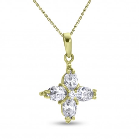 Σταυρός Με Αλυσίδα,Χρυσός,14 Καράτια Με Λευκό Ζιργκόν oro2843 