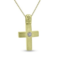 Σταυρός Με Αλυσίδα,Χρυσός,14 Καράτια Με Λευκό Ζιργκόν oro2842