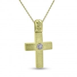 Σταυρός Με Αλυσίδα,Χρυσός,14 Καράτια Με Λευκό Ζιργκόν oro2842