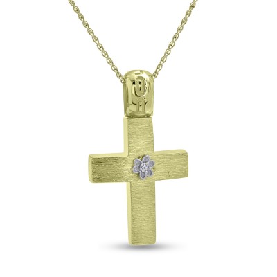 Σταυρός Με Αλυσίδα,Χρυσός,14 Καράτια Με Λευκό Ζιργκόν oro2842